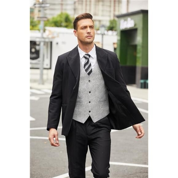 Men's Casual Business Vests Lightweight Waistcoat Slim Fit Suit Vest - Picture 4 of 6